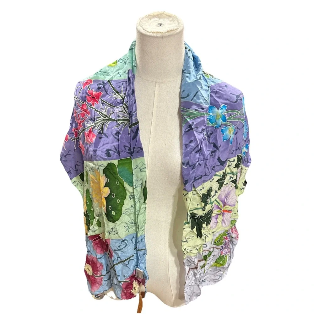 Red Fish Designs Silk Scarf Sheer One Size 100% Silk Floral